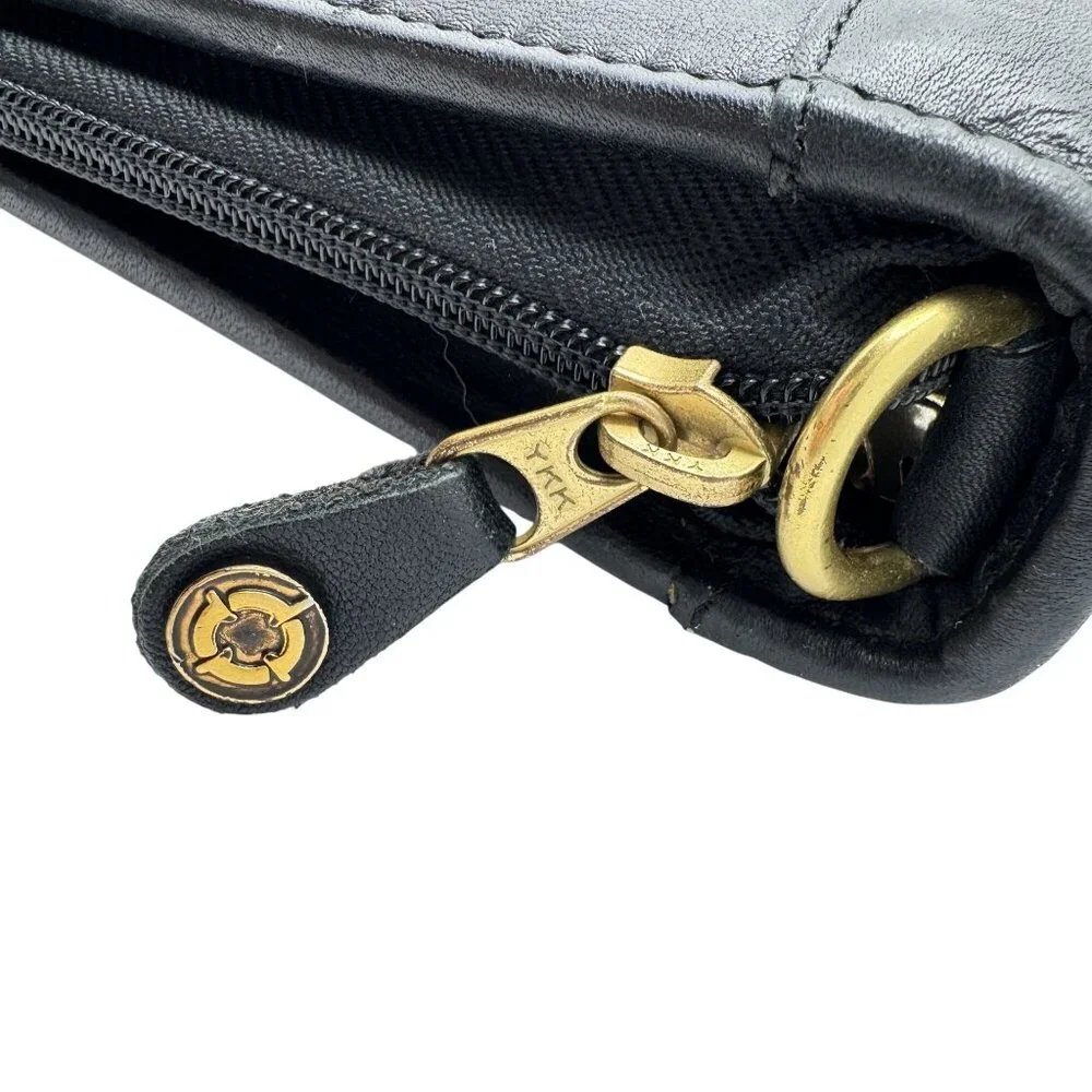 Franklin Quest Vtg Black Full Grain Leather Pocket Page Siz 6 Ring Zip Binder